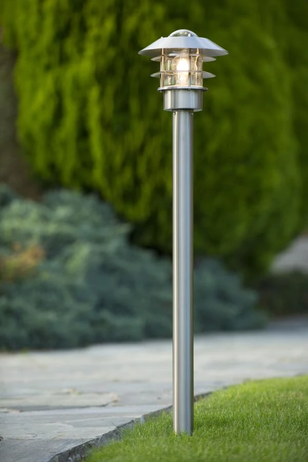 Lucide ZICO - Lamp post - Ø 21,8 cm - 1xE27 - IP44 - Satin Chrome - ambiance 1